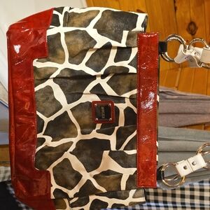 Liz Claiborne Red and Black Animal Print Handbag